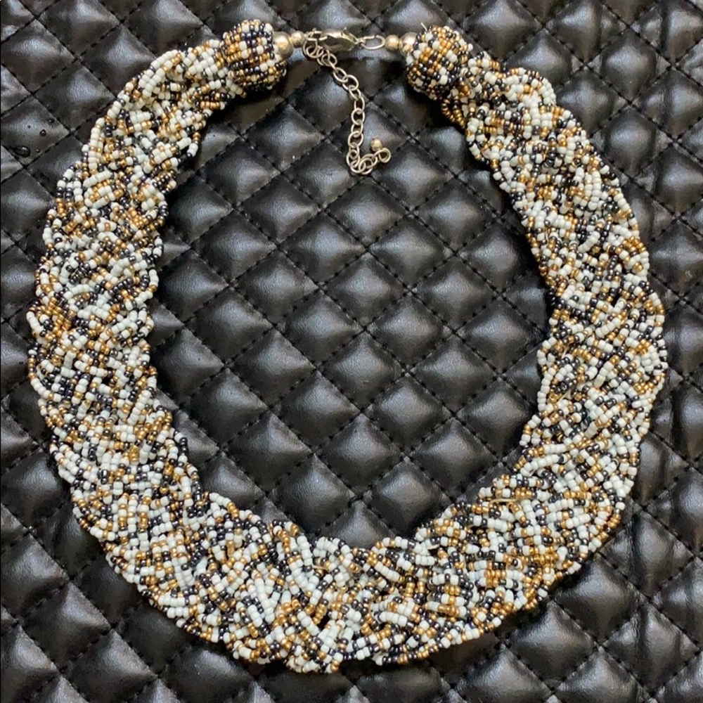 Anthropology Blue Seed Beaded Braided Necklace